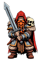 Sticker D&D Borin Paladin Nain — cape lion, grande épée et crâne, illustration épique
