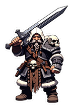 Sticker D&D Barbare Grommar — l'épée crâne, illustration fantasy